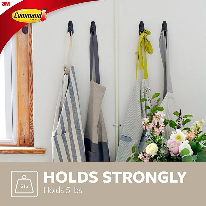 Command Medium Brushed Nickel Hooks, 2 Wall Hook and 4 Strips, Damage-Free Hanging with Adhesive, No Tools Hanging Home and Room Decor, Holds up to 3 lb