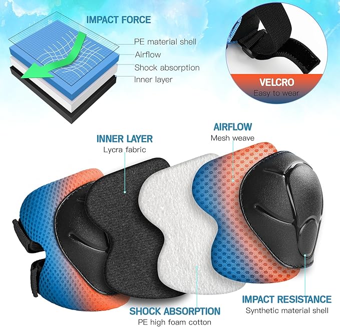 Wemfg Kids Protective Gear Set Knee Pads for Kids 3-14 Years Toddler Knee and Elbow Pads with Wrist Guards 3 in 1 for Skating Cycling Bike Rollerblading Scooter