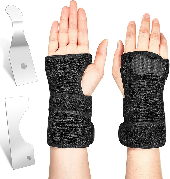 Shappy Bowling Wrist Support Brace with Thumb Spica Splint Right Hand Breathable Wrist Gloves Splint with Removable Aluminum Plate for Women Tendonitis Arthritis Sprains (Black)