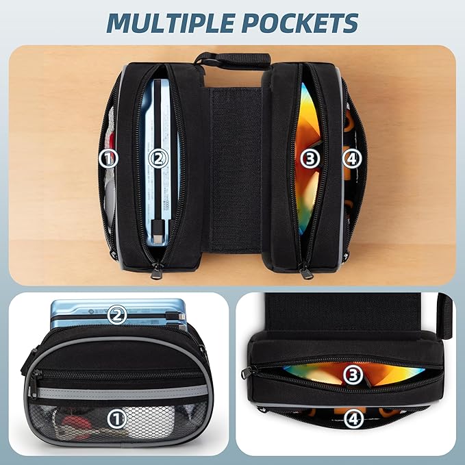 Smasrob Bike Frame Bag with Detachable Touchscreen Phone Window, 4 Zipper Pockets, Bicycle Handlebar Bag with Night Reflective Strips, Black