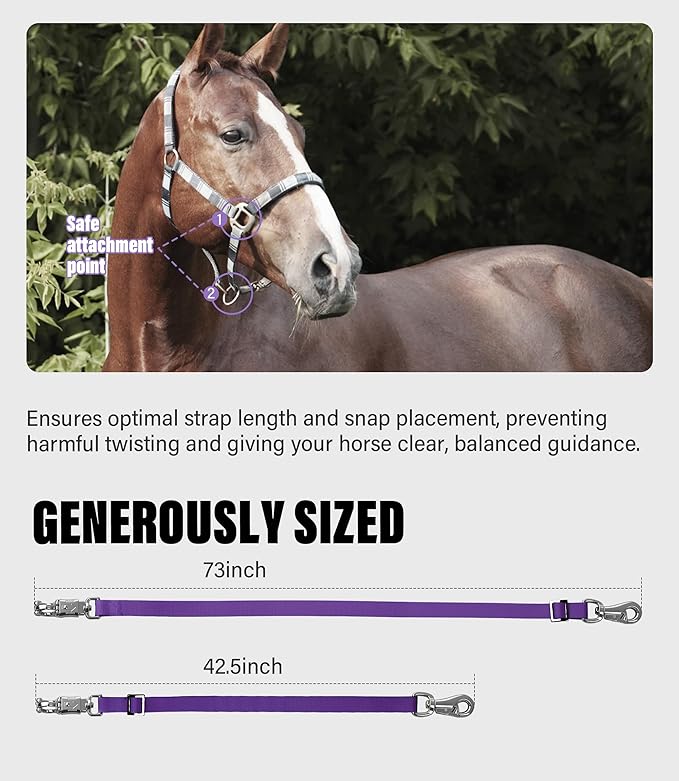 Cross Ties for Horse, Nylon Trailer Tie w/Quick-Release Panic Snap & Bull Snap Horse Trailer Accessories, Adjustable Length Range 42.5" to 73", Equestrian Supplies, Regal Purple