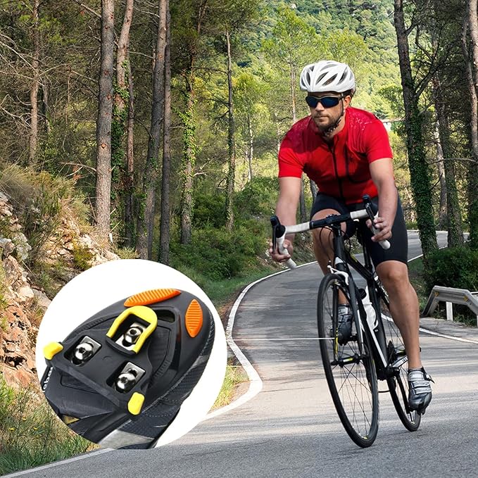 Road Bike Cleats Compatible with Shimano SPD-SL Pedals, Self-Locking Cleats for Outdoor Road & Indoor Cycling Shoes, 3-Hole Replacement Cleats for SH10/SH11/SH12 System