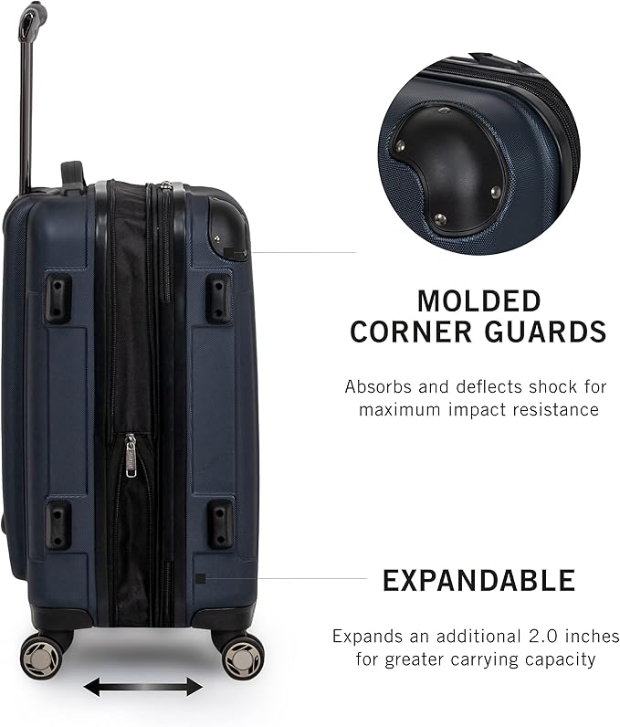 Kenneth Cole REACTION Renegade Luggage Expandable 8-Wheel Spinner Lightweight Hardside Suitcase, Navy Blue, 28-Inch Checked