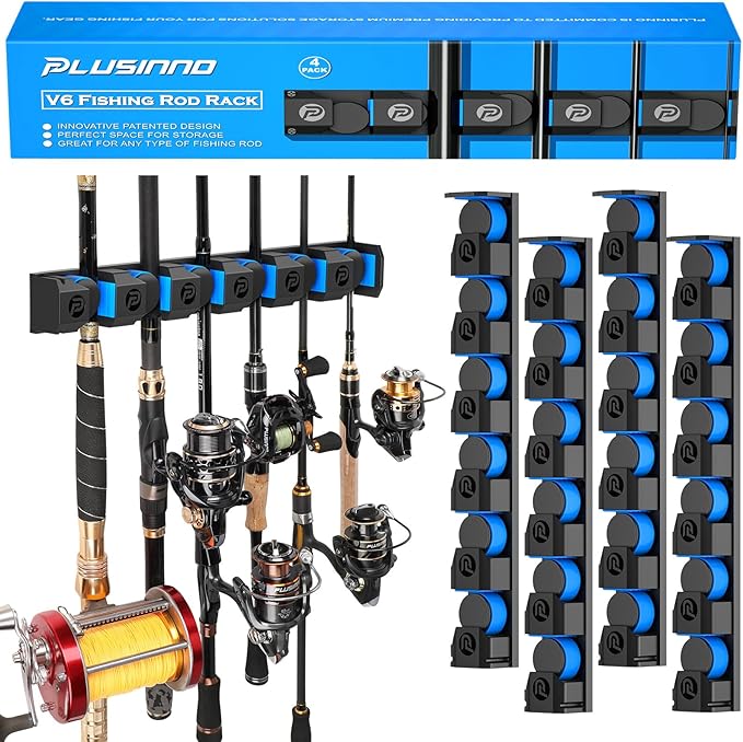 PLUSINNO 釣りギフト 男性向け - V6 垂直釣り竿/ポールホルダー、特大・高耐久釣り竿コンボ対応、ガレージ用釣り竿ホルダー、壁掛け釣り竿ラック収納