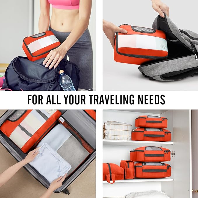 Veken パッキングキューブ10点セット 旅行必需品 スーツケース整理バッグ 4サイズ 機内持ち込み手荷物アクセサリー 大型ランドリー＆吊り下げ式トイレタリーバッグ付き 飛行機、ロードトリップ、キャンプの必需品