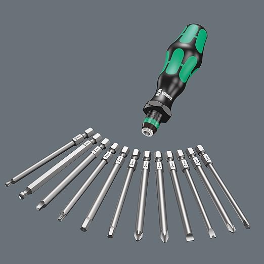 Wera 5059295001 KK 60 Kraftform Bitholding Screwdriver and 3 1/2-Inch Bit Pouch Set, 17-Piece, Multi