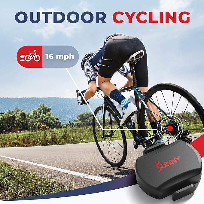 Sunny Health & Fitness Exercise Cycling 2-in-1 Cadence/RPM + Speed Sensor for Indoor or Outdoor Bikes with Free SunnyFit App Enhanced Bluetooth Connectivity - CB110