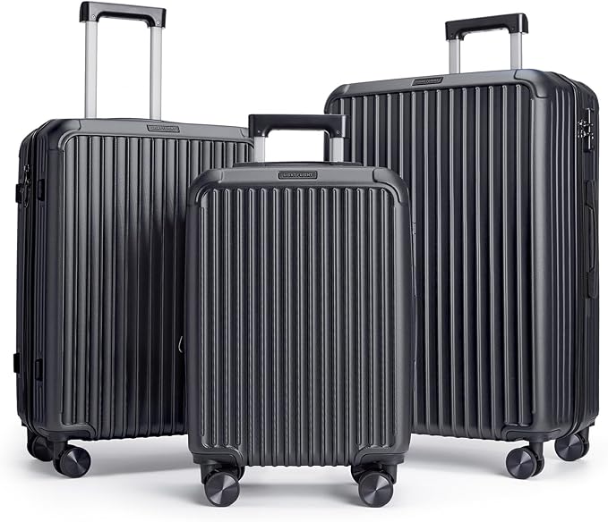 LIGHT FLIGHT スーツケース 3点セット スピナーホイール付き 耐久性ハードシェル TSAロック付き軽量 大容量 (20インチ 24インチ 28インチ) ブラック