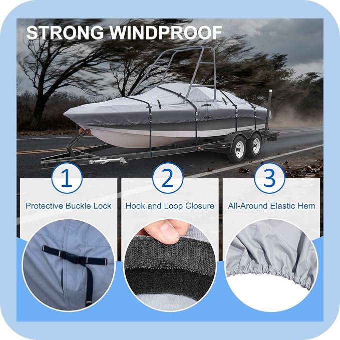 900D Ski & Wakeboard Tower Boat Cover 22-24ft, Waterproof Heavy-Duty Winter Boat Wrap with Reinforced Straps & Vents, Trailerable Wake Tower Jet Ski Covers for All Seasons Protection, Gray
