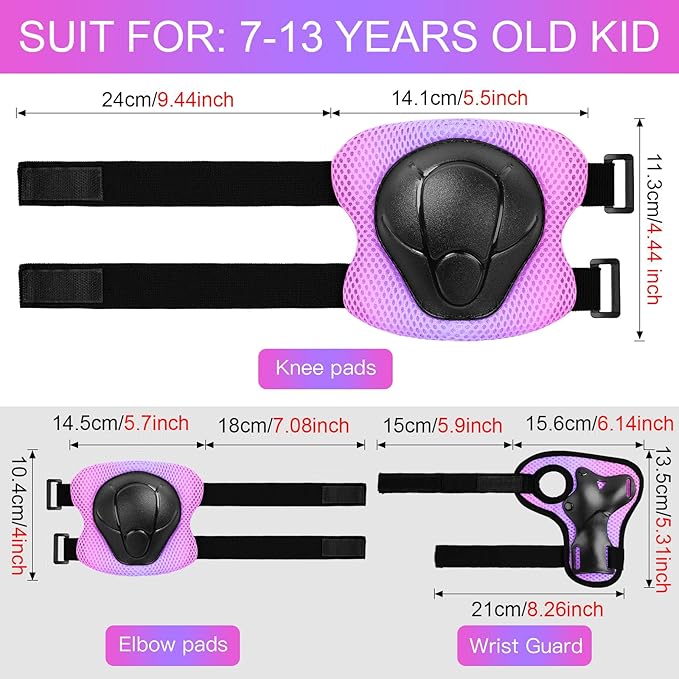 Wemfg Kids Protective Gear Set Knee Pads for Kids 3-14 Years Toddler Knee and Elbow Pads with Wrist Guards 3 in 1 for Skating Cycling Bike Rollerblading Scooter