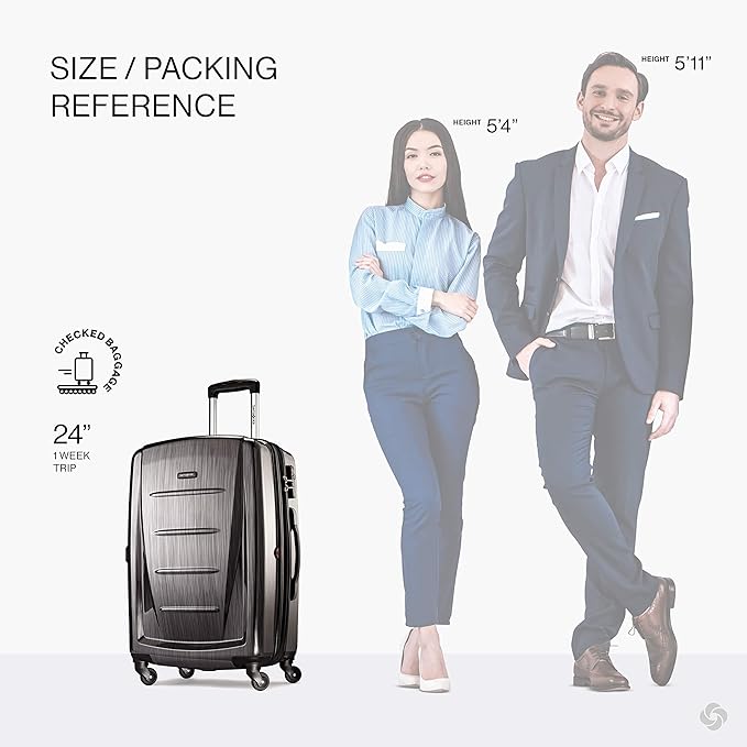 Samsonite Winfield 2 ハードサイド 拡張可能 スピナーホイール付きスーツケース、チャコール、24インチ（受託手荷物Mサイズ）