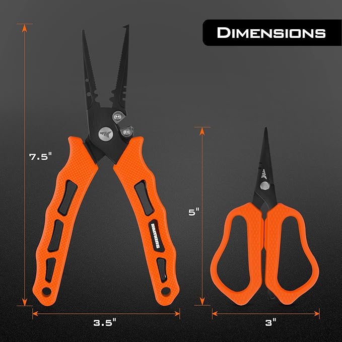 KastKing Cutthroat 7.5-inch Braid Scissors and Pliers Set - Saltwater Resistant Fishing Gear, Line Cutter, Hook Remover, Fishing Tool Set, Gift for Men