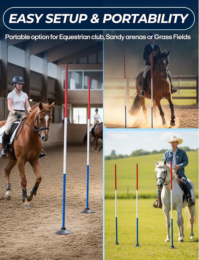 6 Pcs 6FT Pole Bending Poles for Horses, Adjustable Equestrian Sports Training Equipment for Horses, Agility Poles for Horses, Soccer, Football, Dog