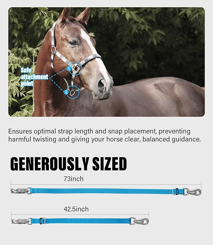 Cross Ties for Horse, Nylon Trailer Tie w/Quick-Release Panic Snap & Bull Snap Horse Trailer Accessories, Adjustable Length Range 42.5" to 73", Equestrian Supplies, Azure