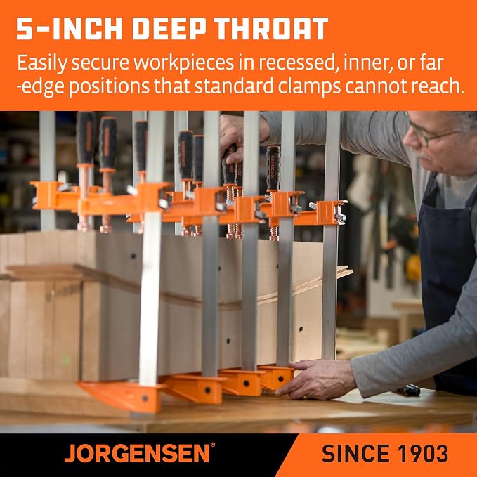 Jorgensen 24-Inch Deep-Reach Throat Bar Clamps, 5" Throat Depth, 2-Pack