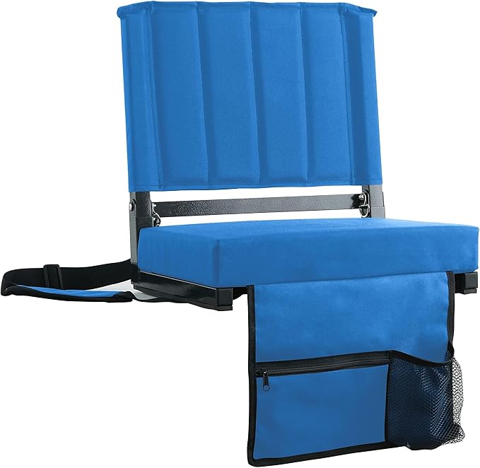 SPORT BEATS Stadium Seats with Back Support Bleacher Chairs with Back and Cushion Thick Padded Bleacher Seats Includes Shoulder Strap Blue 2pcs Standard