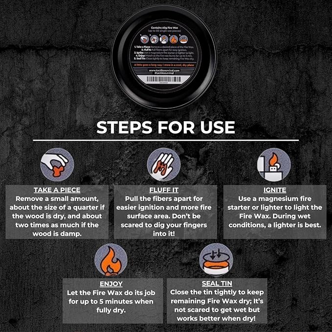 Tactiko Camping Fire Starter – Waterproof Survival Fire Starter for Wet Wood & Emergency Kits – 5 Minute Burn Time, 50 Uses, 60g – Lightweight Campfire Accessory for Hiking & Backpacking