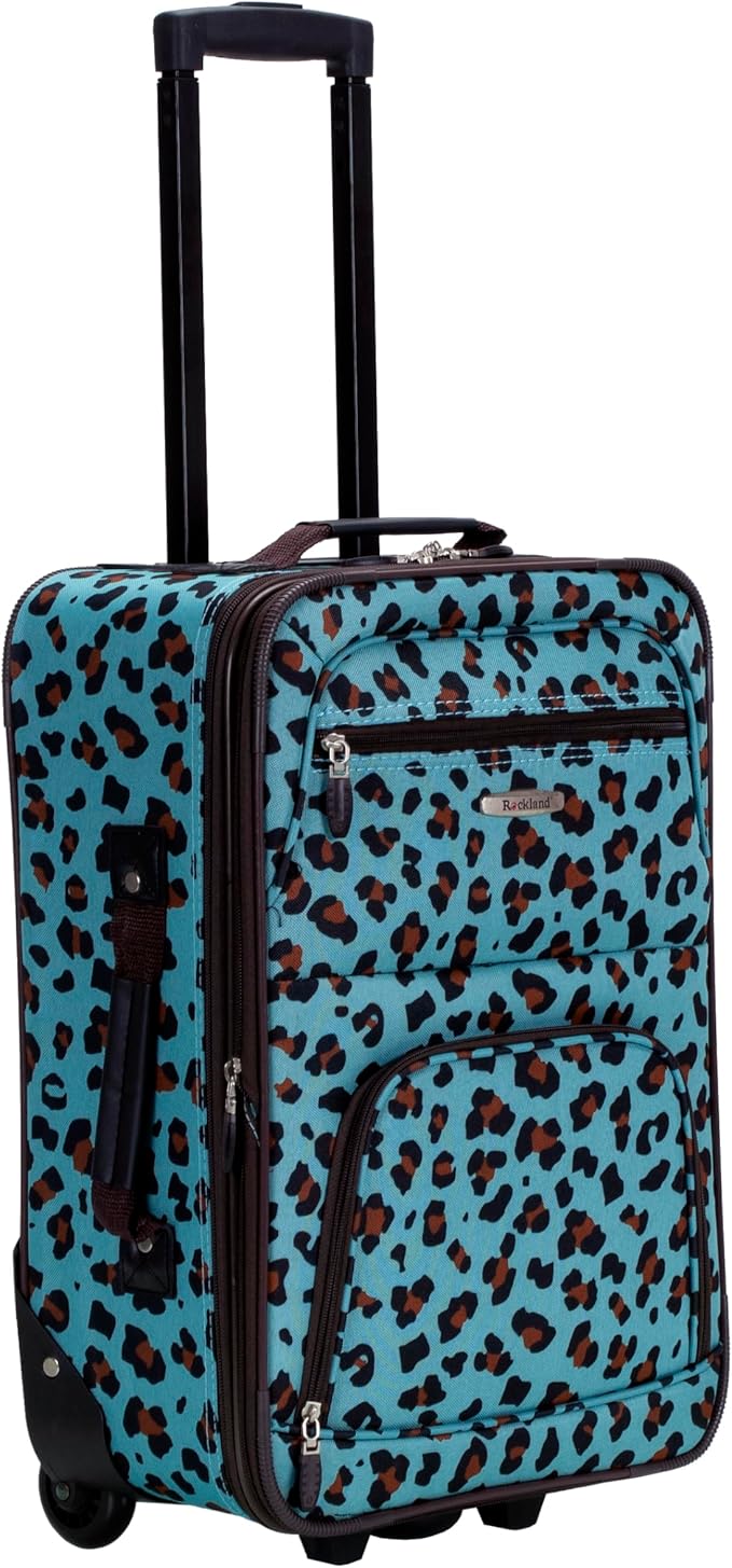Rockland Fashion ソフトサイド アップライト荷物セット 拡張可能 伸縮ハンドル 車輪付き ブルーレオパード 2ピース (14/19)