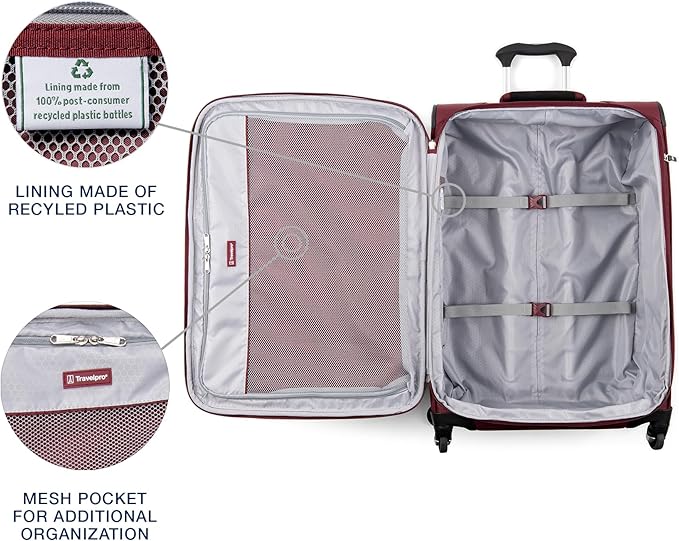 Travelpro Maxlite 5 ソフトサイド 拡張可能荷物 4輪スピナー付き 軽量スーツケース 男女兼用 バーガンディ チェック済み-M 25インチ