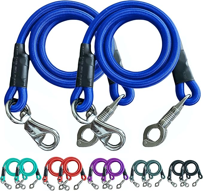 Majestic Ally Pack of 2, Bungee Trailer Tie for Horse Haulage with Panic Snap and Bull Snap - 36 Inch (Royal Blue)