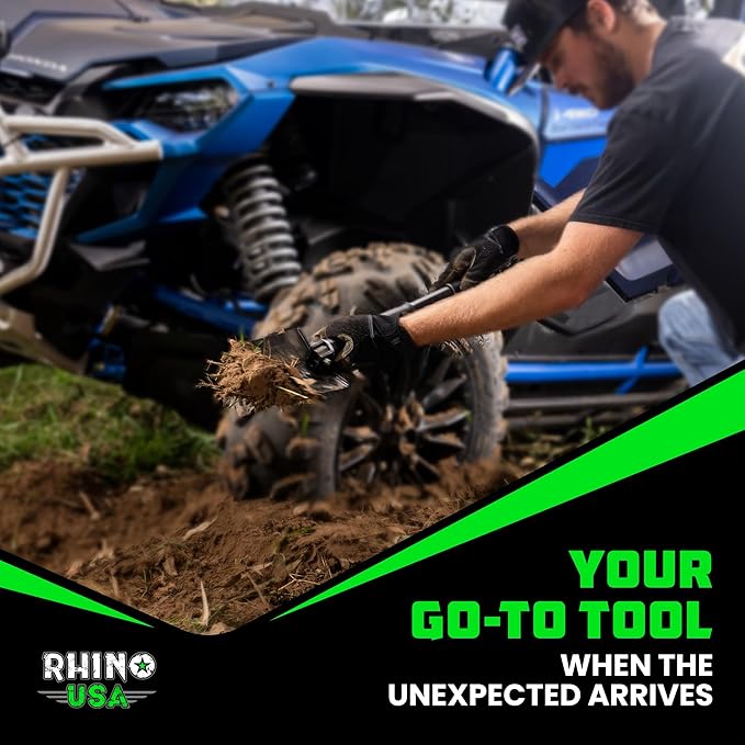Rhino USA サバイバルシャベル（つるはし付）- オフロード、キャンプ、ガーデニング、ビーチでの土、砂、泥、雪掘りに使える高耐久炭素鋼ミリタリースタイルつるはし（リカバリーシャベル）