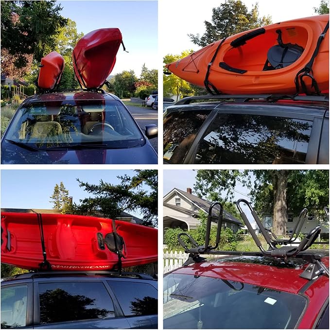 Taelakeni 2 Pairs Kayak Carrier Racks, Universal Cars Kayak Roof J Bar Rack (2 Pairs with 10ft S-Hook)