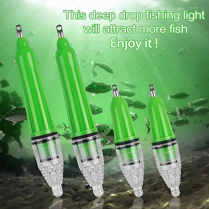 AGOOL Underwater Fishing Light, 4pcs Deep Drop Fishing Light Waterproof Flashing LED Night Fishing Light Attractive Light Green Light Bait Lure Lamp Fishing Bait Lure 5 Colors 6.7 inch 4.7 inch