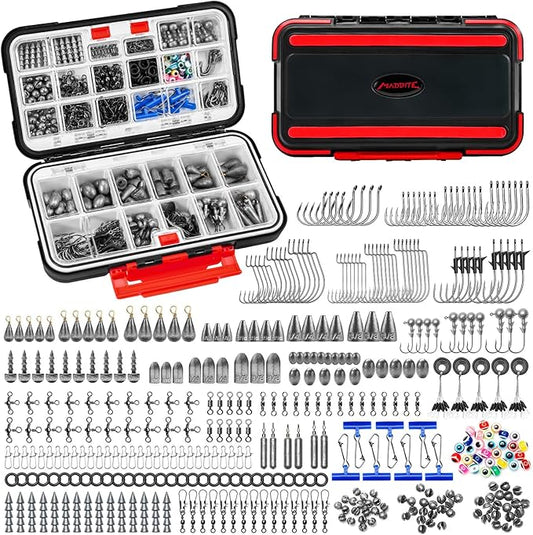KastKing MadBite 182/265/400個 コンパクト釣りタックルキット – 一体型淡水用フック、ウェイト、浮き（タックルボックス入り）、バス、トラウト、パンフィッシュ用釣り具セット