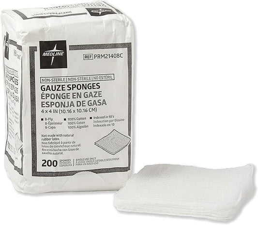 Medline Non-Sterile Cotton Woven Gauze Sponges, 8 Ply, Ideal for Wound Dressing and Cleaning, Case of 4000