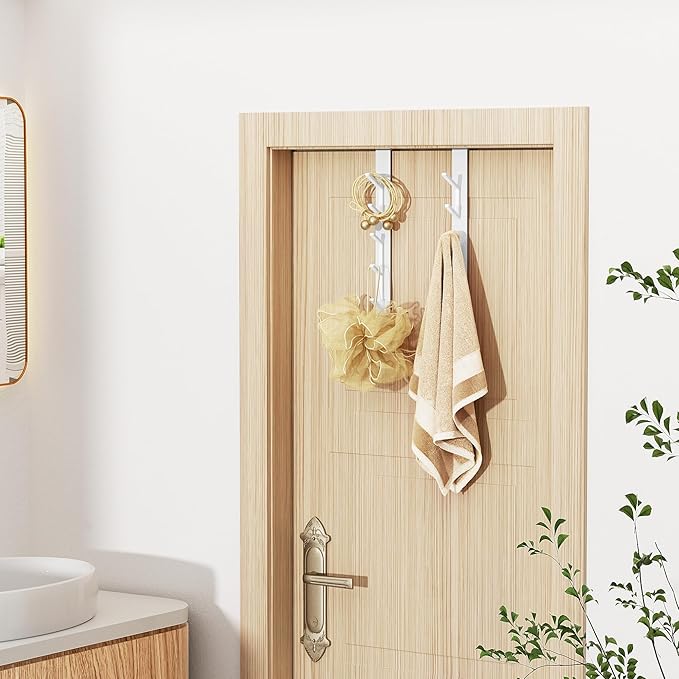 niffgaff 10 Hook Vertical Over The Door Hooks, Over The Door Hanger, for Towel and Clothes Hangers, White, 2 Pack, for up to 1.7'' Doors
