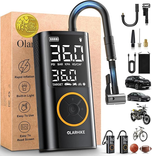 OlarHike Tire Inflator Portable Air Compressor, Smart Single Hose System, Digital Pressure Gauge Auto Air Pump for Car, Motorcycles, Electric Bike and Bicycle with LED Light