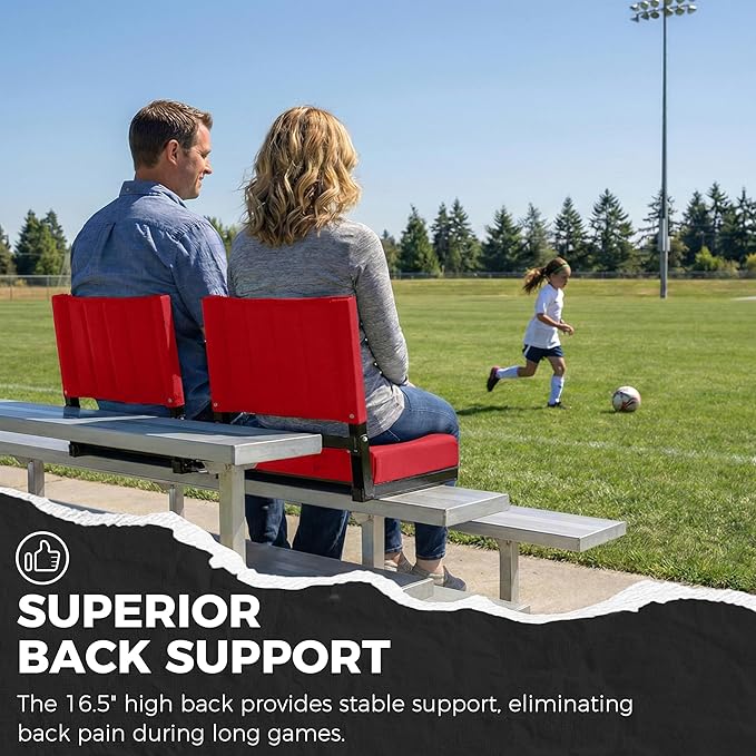 SPORT BEATS Stadium Seats with Back Support Bleacher Chairs with Back and Cushion Thick Padded Bleacher Seats Includes Shoulder Strap Red 2pcs Standard