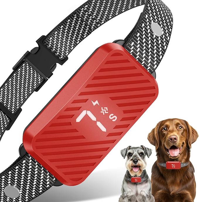 Dog Bark Collar for Large Medium Small Dogs, Effective No-Bark Collar, Smart Barking Collar, Rechargeable Bark Collar with 7 Sensitivity, 3 Modes, Waterproof,Red