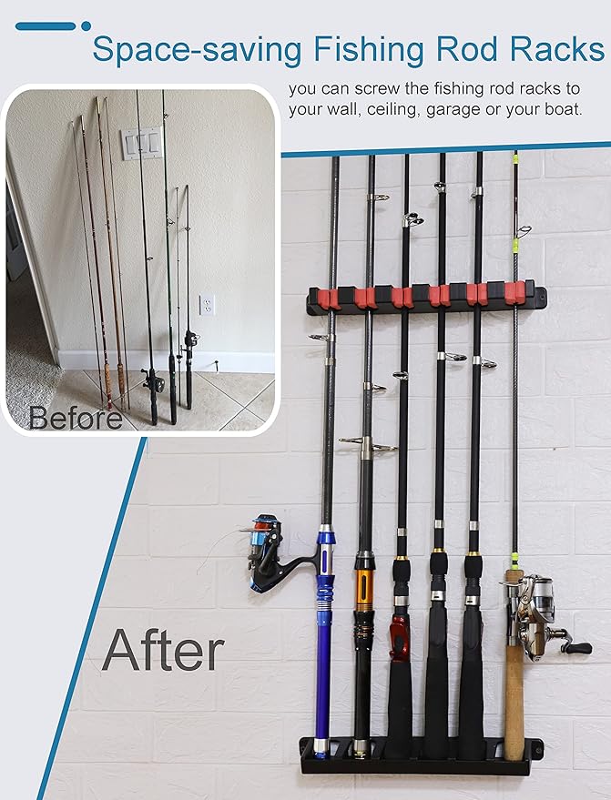 Horizontal Fishing Rod Rack Holders Wall-mounted Fish Pole Holder for Garage & Boat 6-Rod Storage Racks -1 Pair Rod Holder Rod Holder (1 Pair Vertical Blue)
