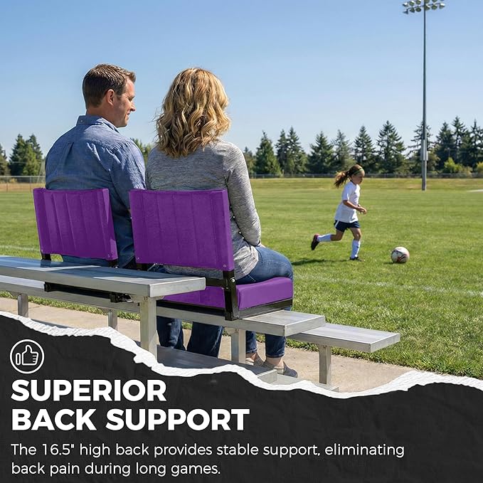 SPORT BEATS Stadium Seats with Back Support Bleacher Chairs with Back and Cushion Thick Padded Bleacher Seats Includes Shoulder Strap Dark Purple 1pc Standard
