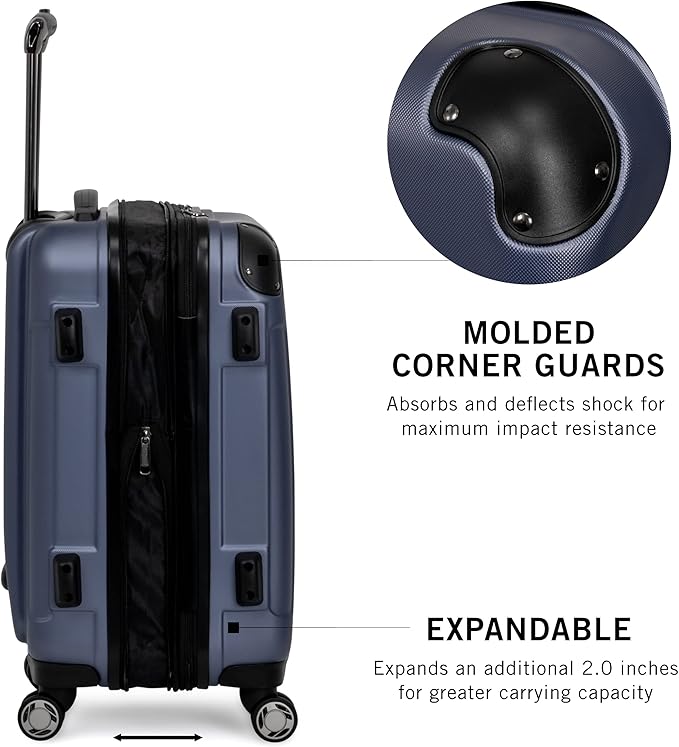 Kenneth Cole REACTION Renegade Luggage Expandable 8-Wheel Spinner Lightweight Hardside Suitcase, Smokey Purple, 20-Inch Carry On