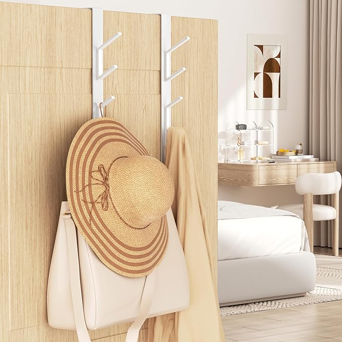 niffgaff 10 Hook Vertical Over The Door Hooks, Over The Door Hanger, for Towel and Clothes Hangers, White, 2 Pack, for up to 1.7'' Doors