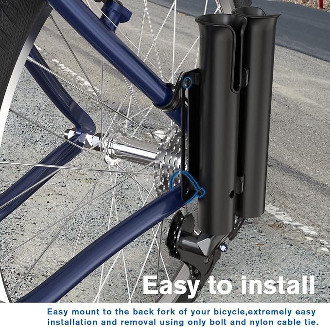 Fishing Rod Holder, Secures Fishing Pole to Bicycle,2 Tubes Rod Holder, Holds 2 Rods, Easy to Mount, Rod Rack for Bicycle Fishing