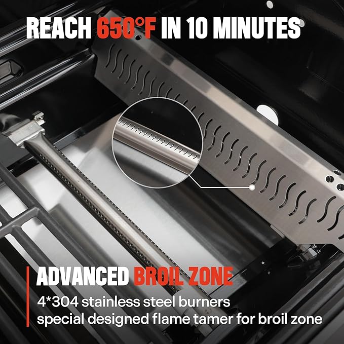 Monument Grills 4 Burner Propane Gas Grill, Stainless Steel Outdoor Patio Barbecue Grill with Cooking Plate, with Broil Zone Fast Heating, Knob Control, and Easy Cleanup, M410MBZ