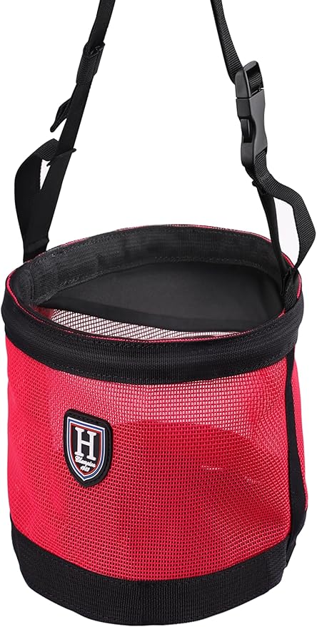 Harrison Howard Horse Muzzle Feed Bag Nylon Mesh Grain Feed Bag with Padded Neck Strap Adjustable Belt Pink Small