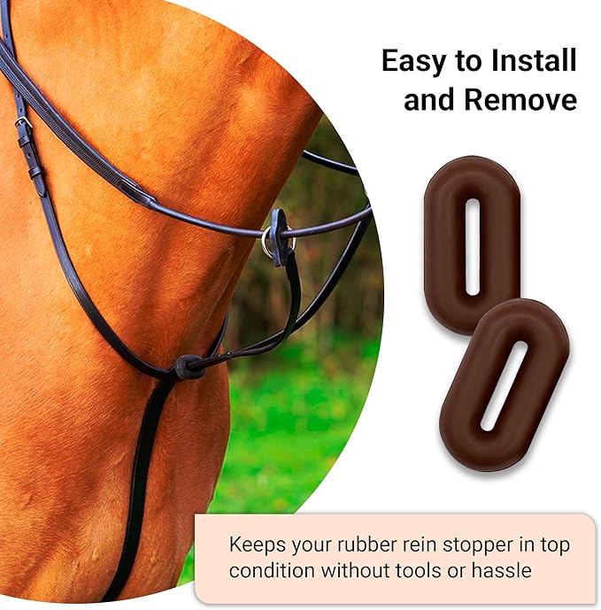 Horse Martingale Stopper, Rubber Rein Stopper for Horse Running and Standing Martingales (1 Pair, Brown)