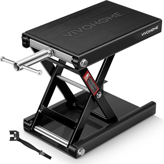 VIVOHOME 1100 LBS Motorcycle Lift Scissor Jack, Wide Deck Hoist Stand, Height Adjustable Center Stand with Crank, Steel Lift for Cruiser, Dirt Bike, ATV - Black