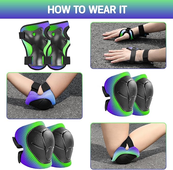 Wemfg Kids Protective Gear Set Knee Pads for Kids 3-14 Years Toddler Knee and Elbow Pads with Wrist Guards 3 in 1 for Skating Cycling Bike Rollerblading Scooter