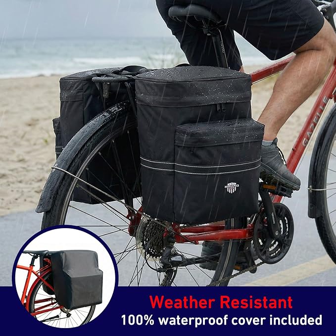 Nomad USA 34L Bicycle Saddlebags Pair XL 2-in-1 Bike Panniers Converts to Backpack Carry Bag Reflective Everyday Scooters Commuters Bike Rear Rack Bag w/Rain Cover for Students,City,Road,Mountains