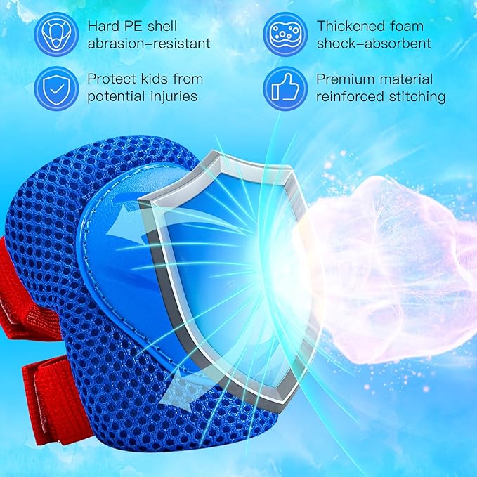 Wemfg Kids Protective Gear Set Knee Pads for Kids 3-14 Years Toddler Knee and Elbow Pads with Wrist Guards 3 in 1 for Skating Cycling Bike Rollerblading Scooter