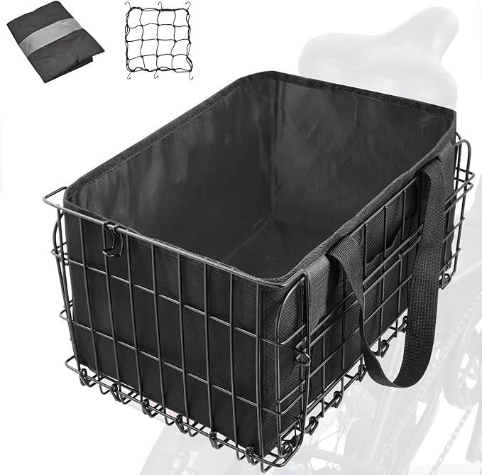 Zacro Bike Basket Rear Large Folding Metal Bicycle Ebike Basket, Quick Release Design for Adult Women/Men Carrying Dogs, Pets, Fruit & Grocery