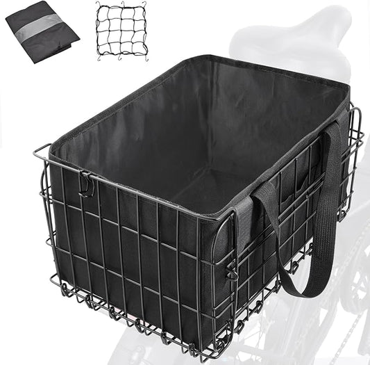 Zacro Bike Basket Rear Large Folding Metal Bicycle Ebike Basket, Quick Release Design for Adult Women/Men Carrying Dogs, Pets, Fruit & Grocery