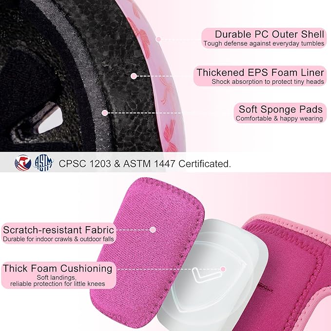 Toddler Helmet with Knee Pads and Elbow Pads Set for Kids Age 1-3, Adjustable Infant Baby Bike Helmet for Girls Boys for Balance Bike, Scooter, Bicycle