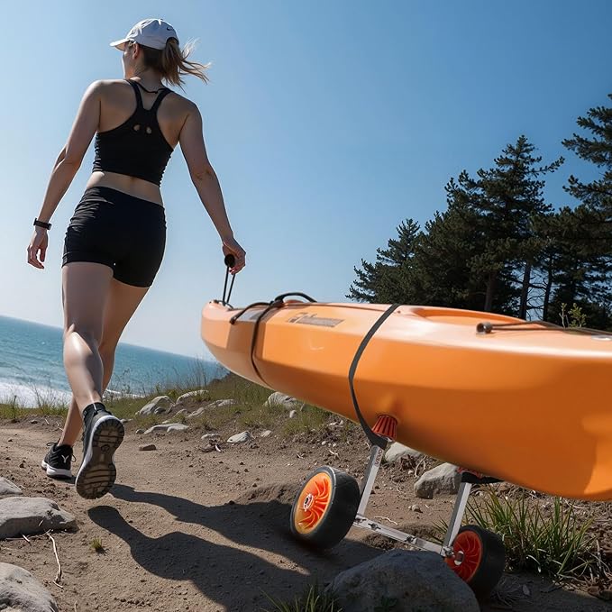 VEVOR Kayak Cart, 230/250lbs Canoe Cart Dolly with 7.5in/10in Solid Rubber Tires & Kickstand, Adjustable Width, Detachable Portable Watercraft Cart for Kayaks, Canoes, Paddle Boards