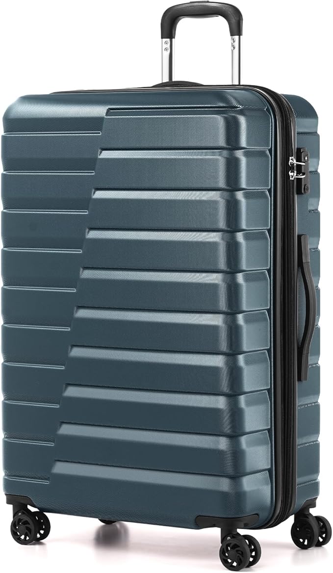Coolife Larage Luaggage Hardside Expandable Suitcase with Spinner Wheels Checked 28-Inch（Teal Blue）